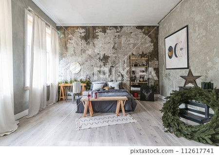 classic apartments in a loft style with a white fireplace 112617741