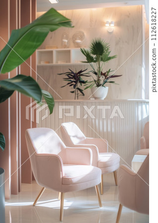 Comfortable armchairs in waiting area. Generative AI Comfortable armchairs in waiting area. Generative AI 112618227