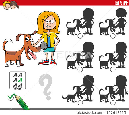 shadow game with cartoon girl and her pet dog 112618315