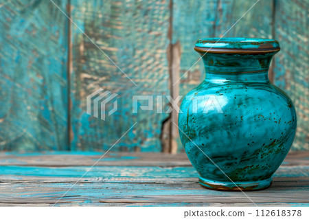 Rustic Tabletop with Blurred Cafe Ambience 112618378