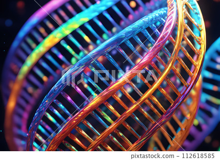 AI-generated content. A close-up, three-dimensional representation of the DNA double helix. 112618585