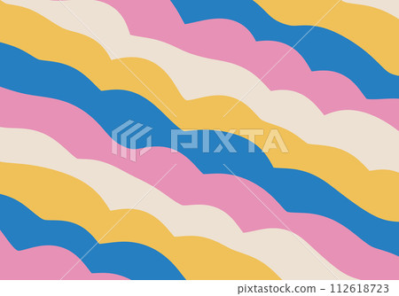 Groovy abstract background with colorful wavy stripes. Trendy psychedelic retro style backdrop. Twisted distorted vector texture. Groovy abstract background with colorful wavy stripes. Trendy psychedelic retro style backdrop. Twisted distorted vector texture. 112618723