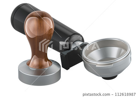 Portafilter and coffee tamper of Espresso Machine. 3D rendering 112618987