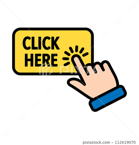 Click here icon with hand pointer clicking. 112619070