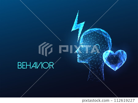Human behavior, emotional responce futuristic concept with human head, lightning and heart symbols 112619227
