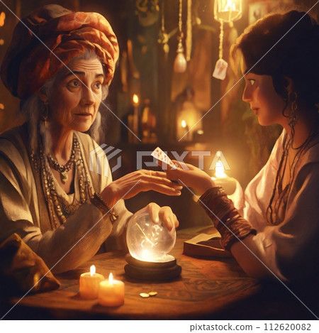 一位年輕女子的未來被一位年長的女算命師看到了 一位年輕女子的未來被一位年長的女算命師看到了 112620082