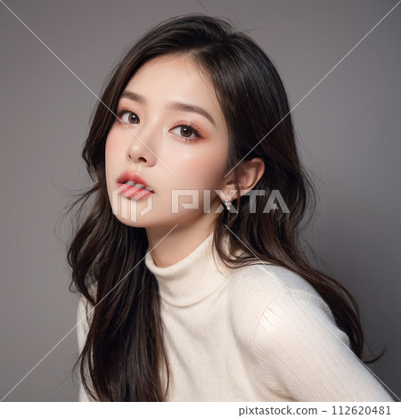 Beautiful woman in simple background hair care, cosmetics, cosmetics image 112620481