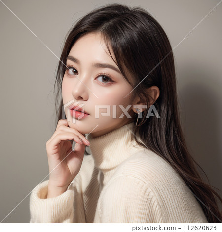 Beautiful woman in simple background hair care, cosmetics, cosmetics image 112620623