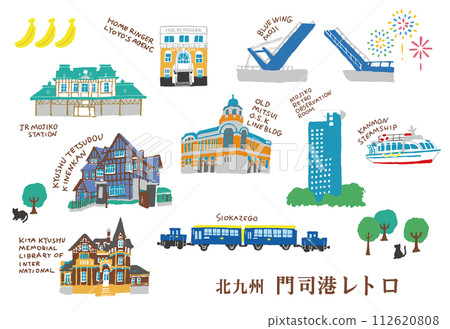 Mojiko retro building illustration set 112620808