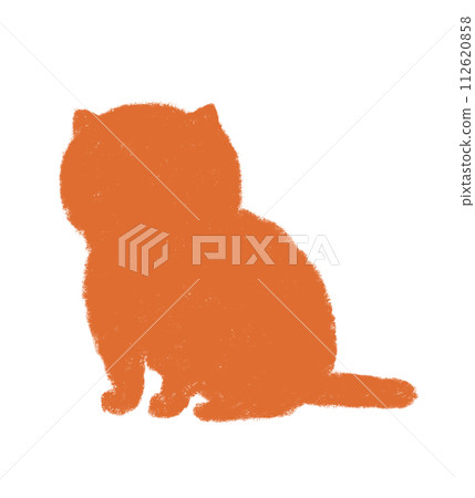 Silhouette of a cat sitting sideways Crayon touch Orange 112620858
