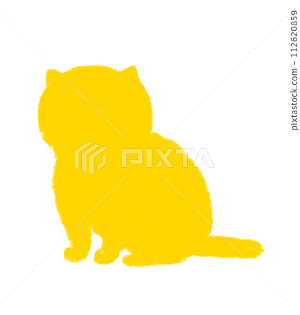 Silhouette of a cat sitting facing side Crayon touch Yellow 112620859