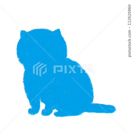 Silhouette of a cat sitting sideways Crayon touch Light blue Silhouette of a cat sitting sideways Crayon touch Light blue 112620860