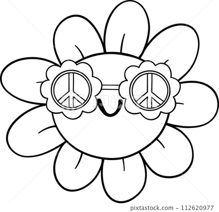 Retro groovy spring outline vibe cheerful elements hand drawing doodle 112620977