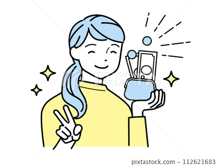 Increase in money A woman smiling and giving a peace sign 112621683
