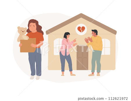 Child custody isolated concept vector illustration. Child cart, marriage dissolution, family conflict, parents divorce, visitation rights, break up, family law, alimony vector concept. Child custody isolated concept vector illustration. Child cart, marriage dissolution, family conflict, parents divorce, visitation rights, break up, family law, alimony vector concept. 112621972