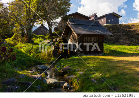 Autumn in Hakuba, Nagano Prefecture, Oide Park with autumn leaves, Watermill 112621985