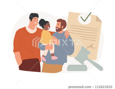 Adoption of a child isolated concept vector illustration. Child parenting, orphanage, adoptive parents, happy interracial family, single parent, african kid, same sex couple vector concept. 112622020