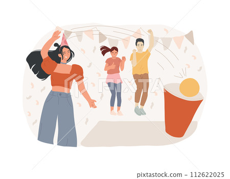 Party game isolated concept vector illustration. Party time, family fun, friends meeting, time together, tabletop and board game ideas, play online, guests entertainment vector concept. Party game isolated concept vector illustration. Party time, family fun, friends meeting, time together, tabletop and board game ideas, play online, guests entertainment vector concept. 112622025