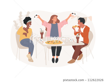 Play cards isolated concept vector illustration. Family card games, time spending, play with friends, home sitting activities, legal fun gambling, stay at home activity idea vector concept. 112622026