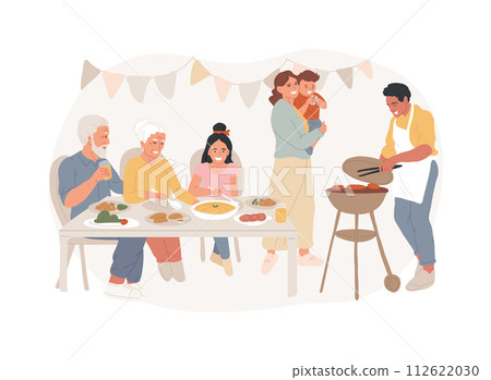 Family tradition isolated concept vector illustration. Family reunion, ancestors tradition, home party, day for gathering together, having good time, festive dinner, celebration vector concept. 112622030