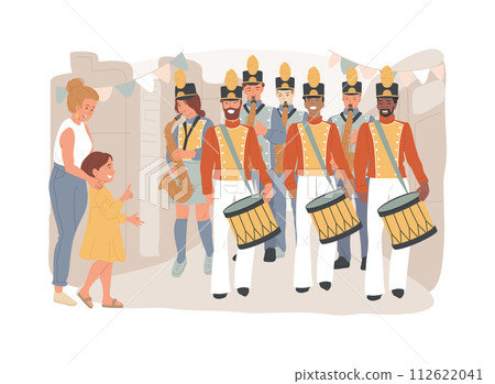 Parade isolated concept vector illustration. National holiday parade, massive celebration, procession of people, peaceful march, human crowd, mass event, festival tradition vector concept. 112622041