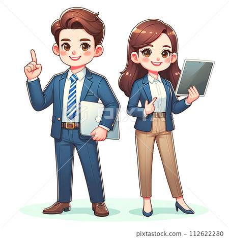 業務團隊一起工作 — 微笑的男人和女人 112622280