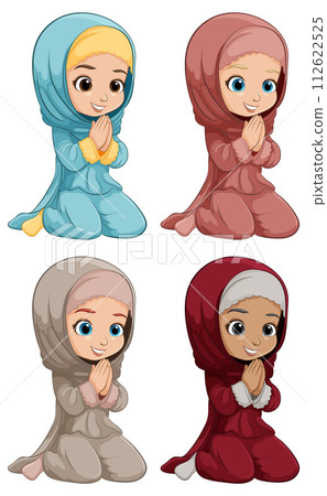 Diverse Cartoon Children in Prayer Diverse Cartoon Children in Prayer 112622525