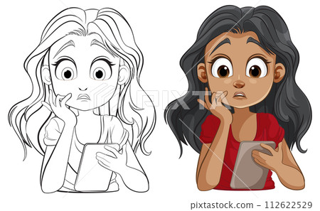 Surprised Girl with Tablet Illustration Surprised Girl with Tablet Illustration 112622529