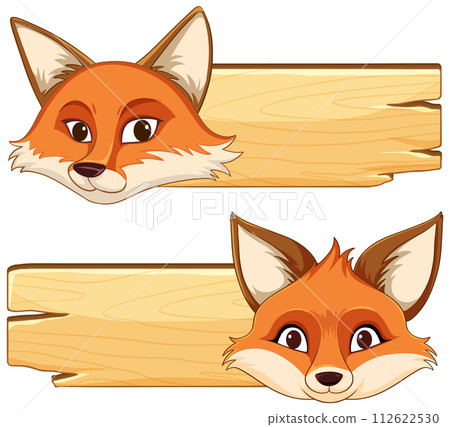 Cute Foxes with Wooden Signboards 112622530