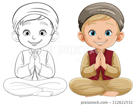 Boy in Traditional Attire Praying Boy in Traditional Attire Praying 112622532