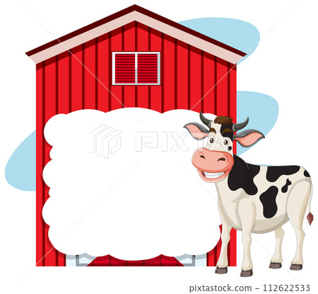 Friendly Cow Beside Red Barn Friendly Cow Beside Red Barn 112622533