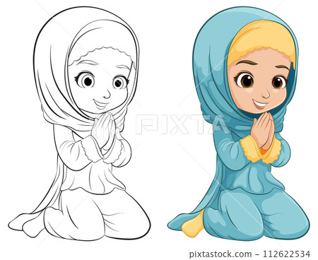 Colorful Illustration of Praying Child Colorful Illustration of Praying Child 112622534