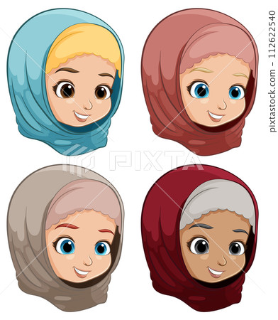 Diverse Cartoon Characters in Hijabs 112622540
