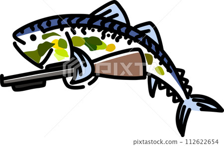 Funny mackerel character illustration with camouflage pattern 112622654
