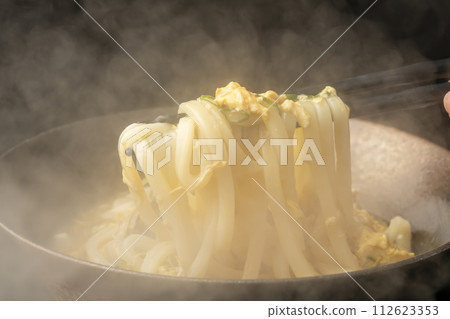Oyster egg sauce udon with chopsticks 112623353