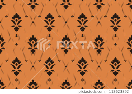 Ikat tribal Indian seamless pattern. Ethnic Aztec fabric carpet mandala ornament native boho chevron textile.Geometric African American oriental traditional vector illustrations. Embroidery style. 112623892