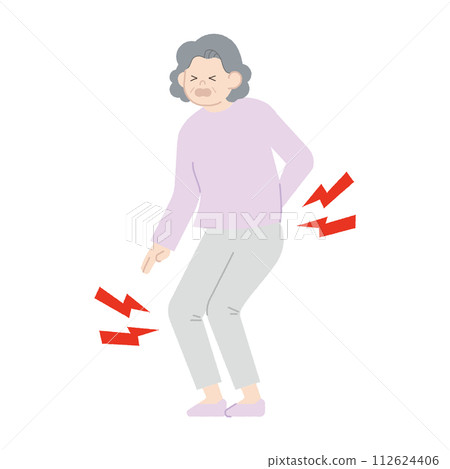 Senior woman with back pain and knee pain 112624406