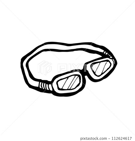 Swimming goggles, a digital art of sport face mask diving eyeglasses hand drawn icon illustration isolated on white background. Swimming goggles, a digital art of sport face mask diving eyeglasses hand drawn icon illustration isolated on white background. 112624617