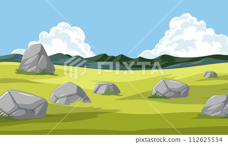 Serene Meadow with Scattered Boulders 112625534