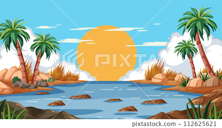 Tropical River Oasis at Sunset Tropical River Oasis at Sunset 112625621