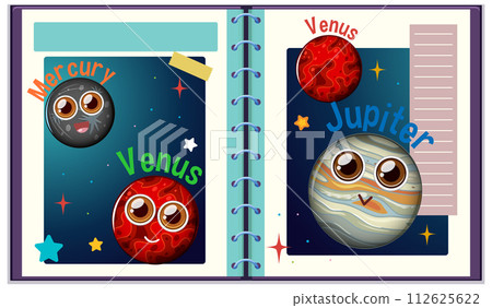 Colorful Planetary Science Notebook Illustration 112625622