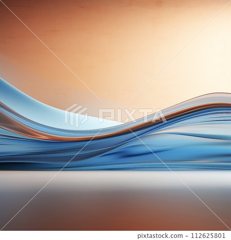 多彩抽象背景方形模板。透明的棕色和淺藍色波浪的空間。 AI生成影像 112625801