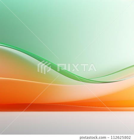 抽象背景方形模板。一個充滿透明黃綠色和橙色波浪的空間。 AI生成影像 112625802