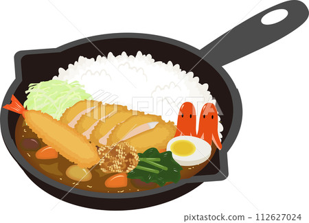 煎鍋炸肉排咖哩配上配料 112627024