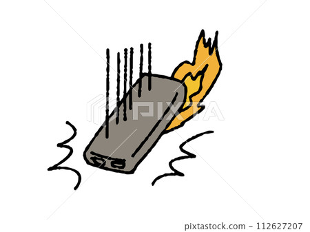 移動電池掉落並著火。有關可能成為火源的事物的插圖。 112627207