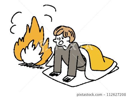 A man is surprised to find that there is a fire when he wakes up. Illustration about what sparks a fire. 112627208