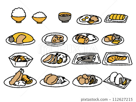 日本餐桌上排列的菜單插圖集 112627215