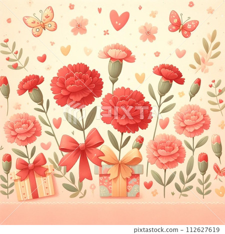 Background material of cute carnations and presents for Mother's Day 112627619