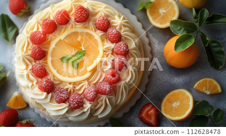 dessert vanilla citrus cake in a plate 112628478