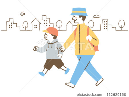 一個男孩和他的父親戴著帽子顏色外出 112629168